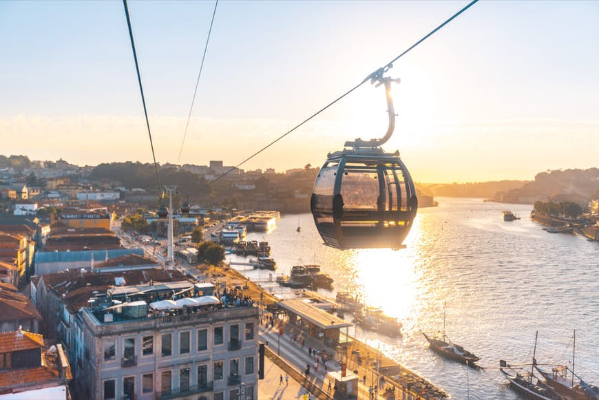 Looking down on the Gaia cable car in Porto, Portugal