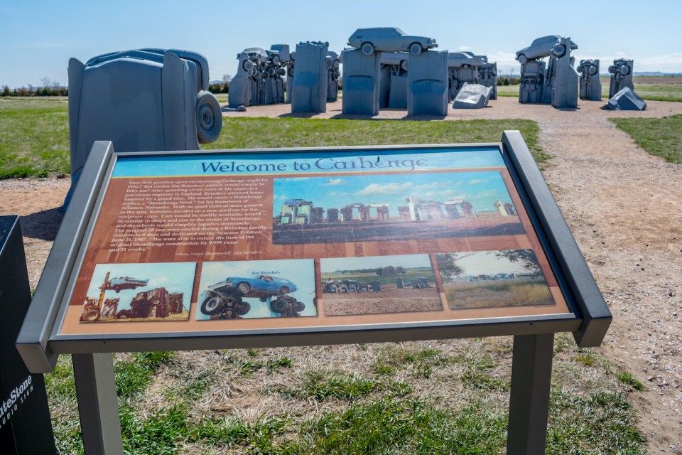 Alliance, NE, USA - May 5, 2019: A welcoming signboard at the entry point of the Car Art Reserve