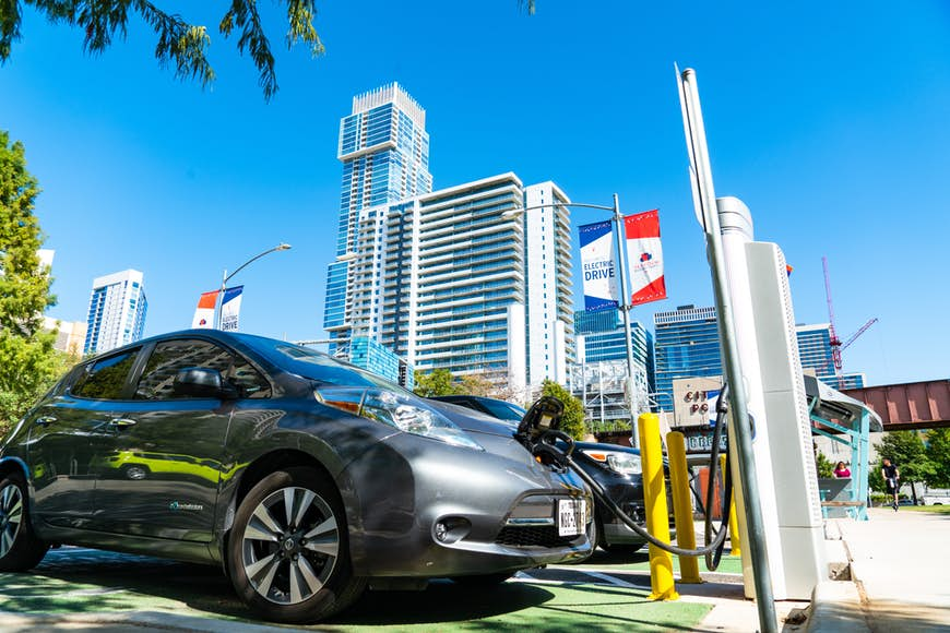 A ChargePoint DC fast charging station in downtown Austin, Texas