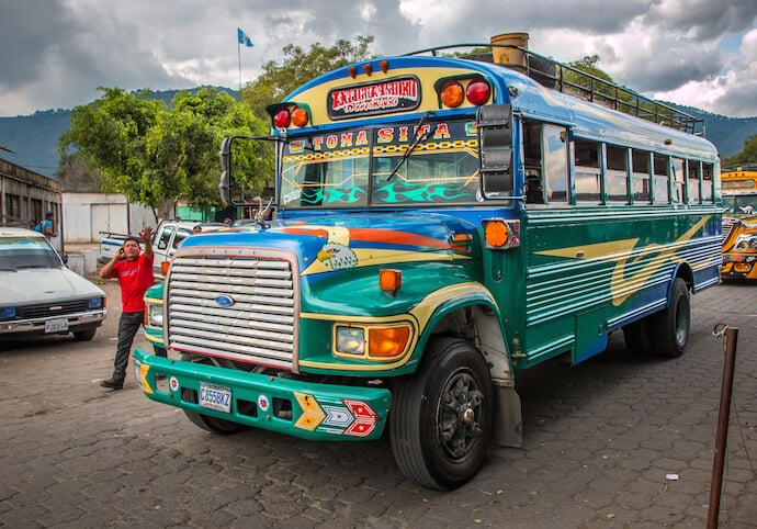 Chicken Bus Station in Antigua Guatemala