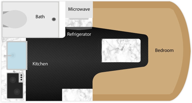 Teardrop Camper With a Bathroom inTech Sol Dawn Rover Floorplan