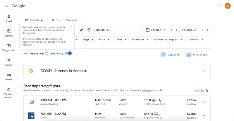 Google Flights Webpage