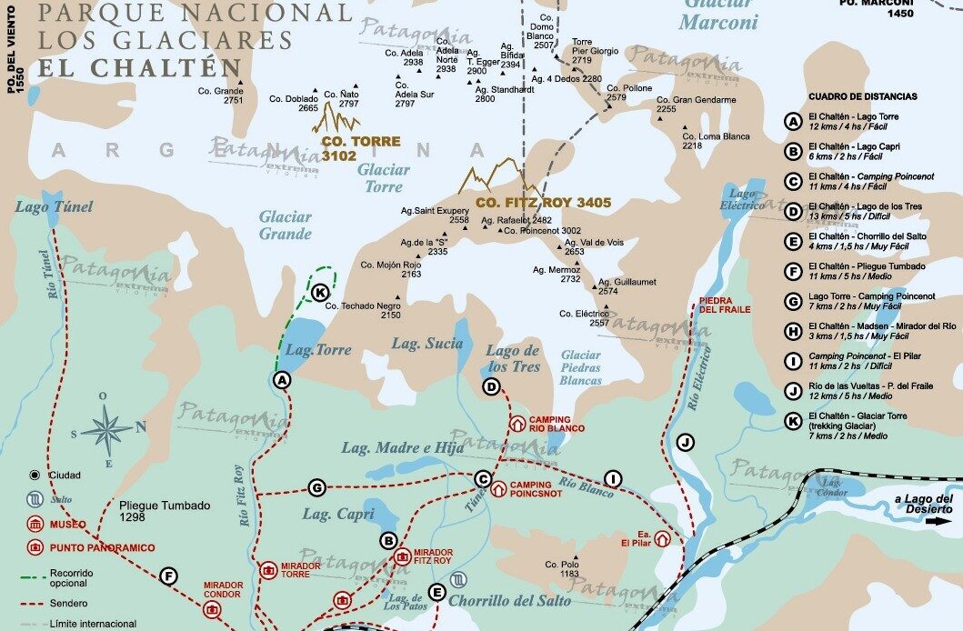 El Chaltén hiking trails map