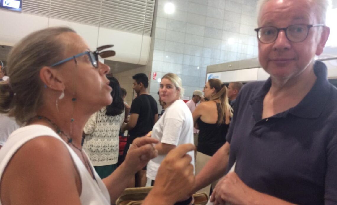 Michael Gove confronted by angry woman delayed for 30 hours at airport