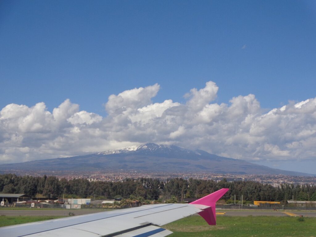 Mount Etna seen from the airport in Catania