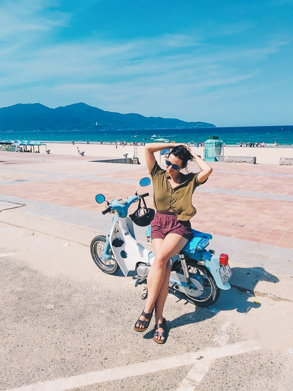 woman on a honda da nang beach