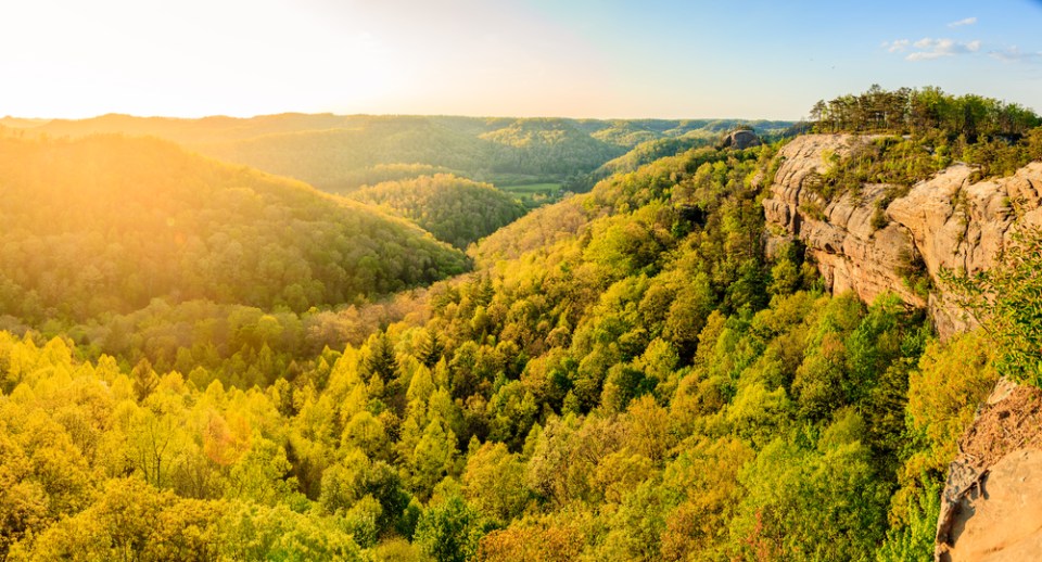 Panoramic view from ridge top at Red River Gorge in Kentuck