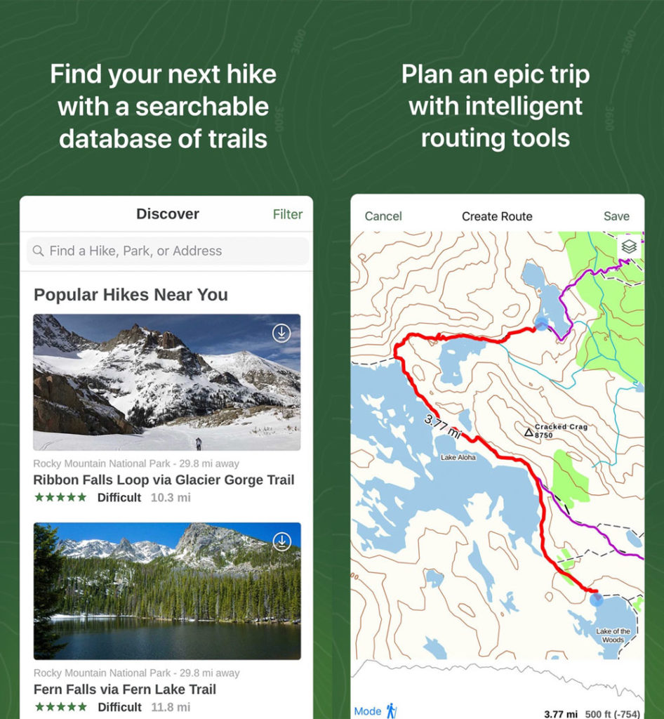 screenshots of gaia, one of the best hiking apps