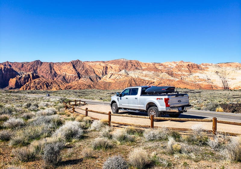 ford 250 on road in Snow Canyon State Park