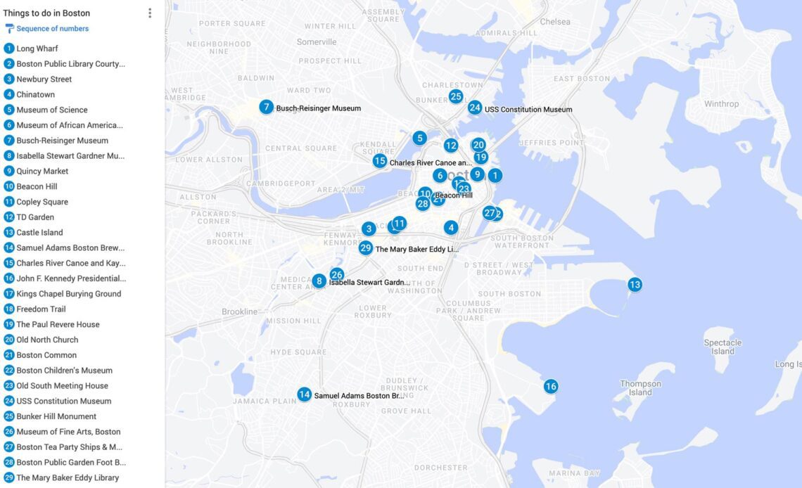 Best things to do in Boston Map