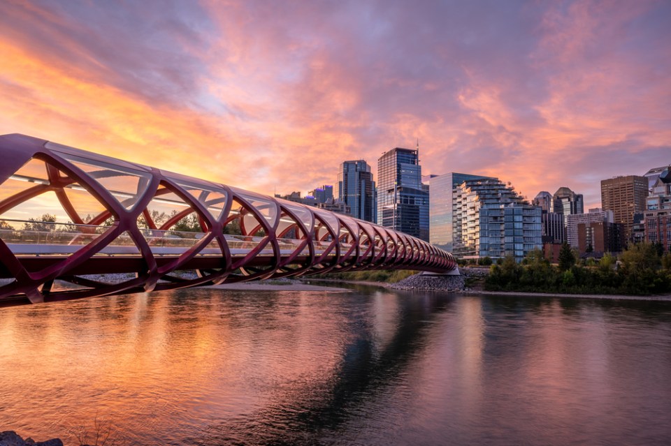 View of pedestrian bridge over the Bow River in Calgary