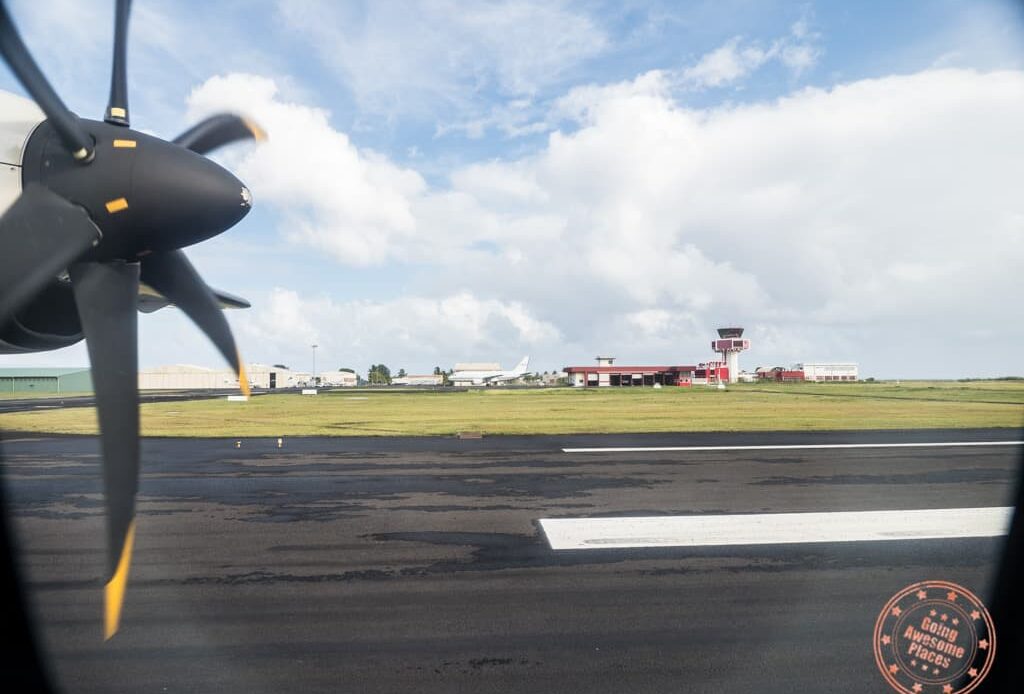 plane on the runway in tahiti