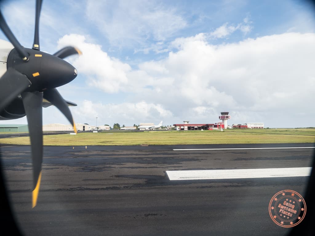 plane on the runway in tahiti