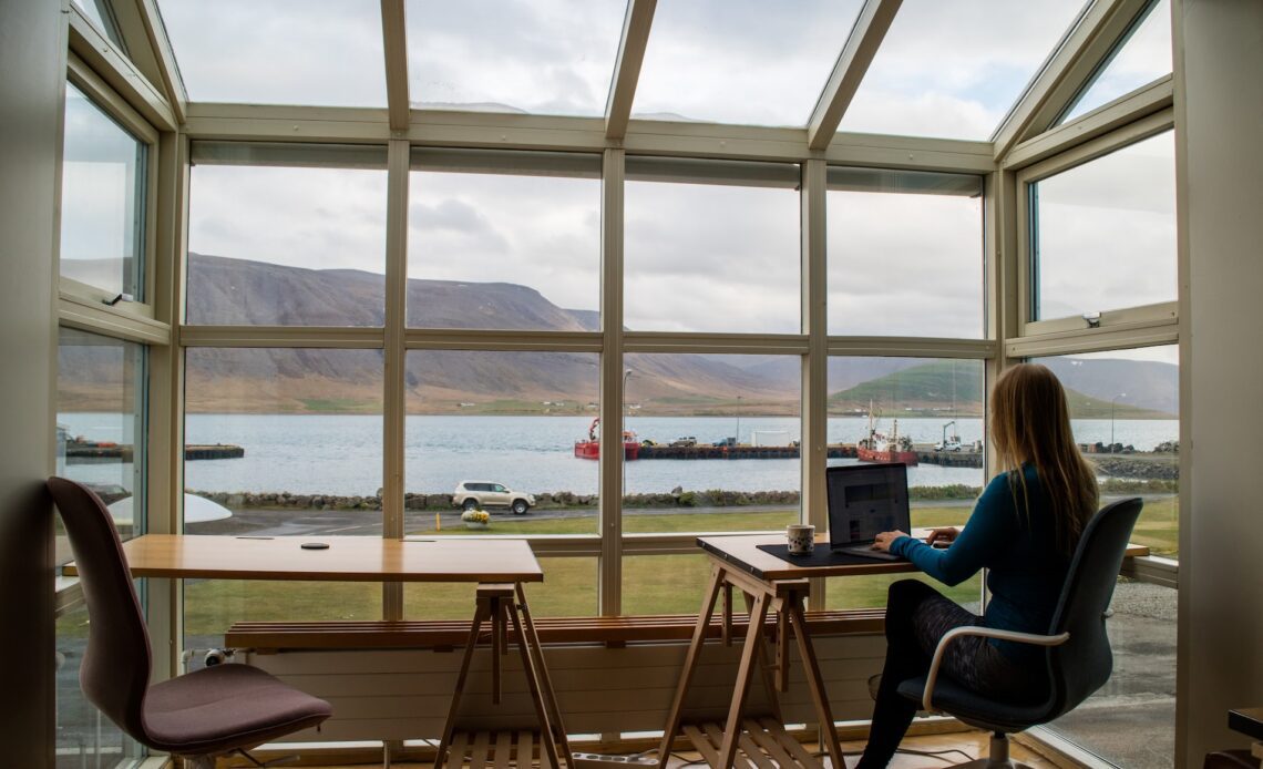 A woman working remotely in Iceland (photo: Kristin Wilson)