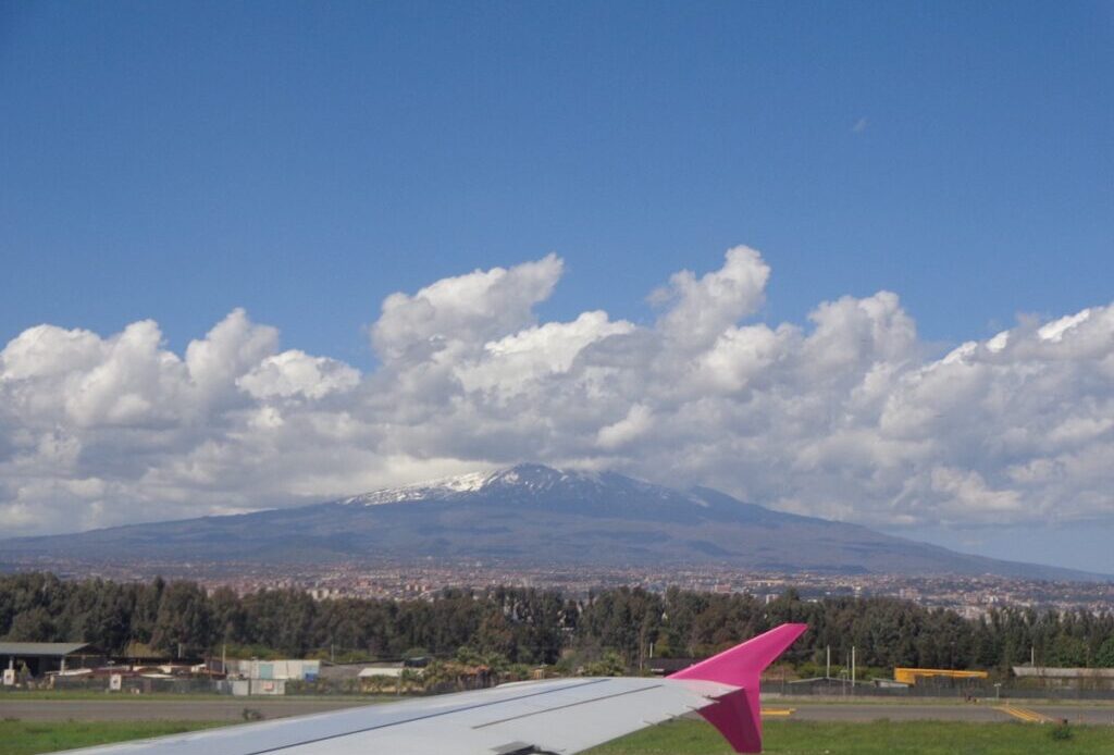 Mount Etna seen from the airport in Catania