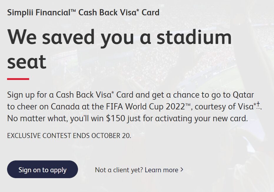 Simplii Financial Cash Back Visa: Apply for a Chance to Win World Cup Tickets!