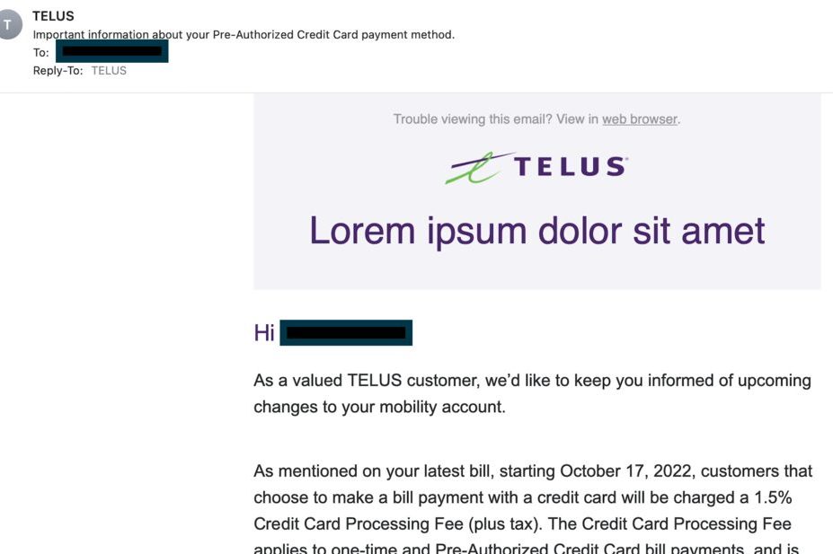 Telus to Impose 1.5% Credit Card Fees