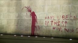 Washington Monument vandalized with red paint