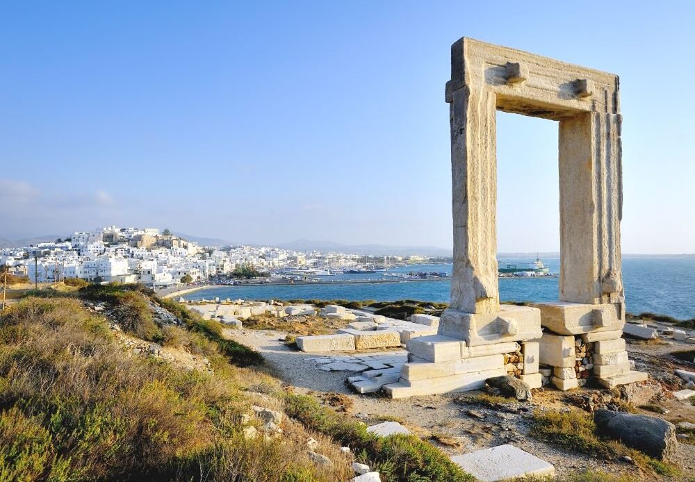 Breathtaking view of Portara of Naxos, Cyclades in Greece.