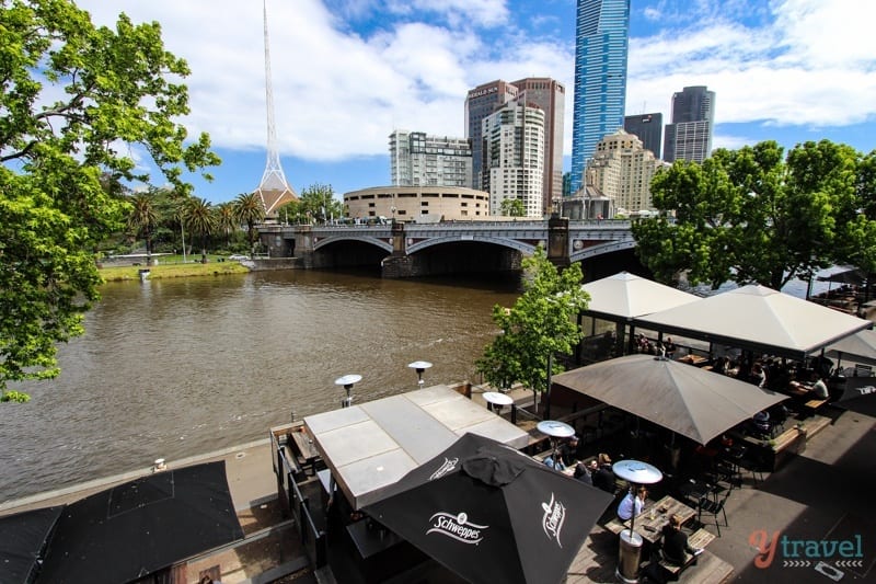 restaurants and buildings on the yarra river