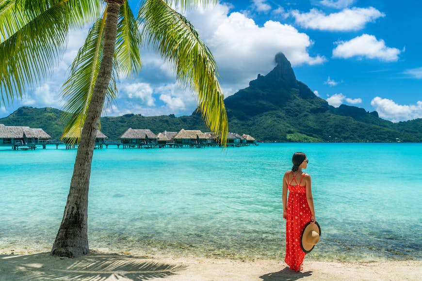 Beach view of Mt Otemanu in Tahiti