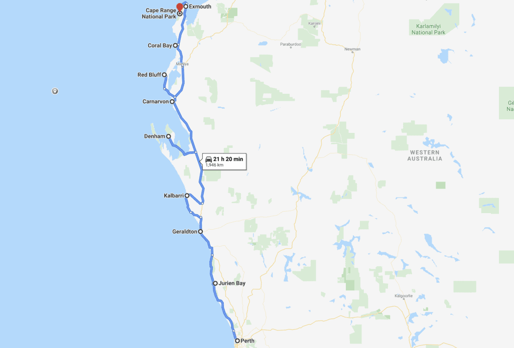 Perth To Exmouth Road Trip Map