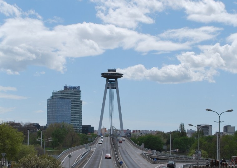 The UFO Bridge is where you need to get on your day trip from Vienna to Bratislava