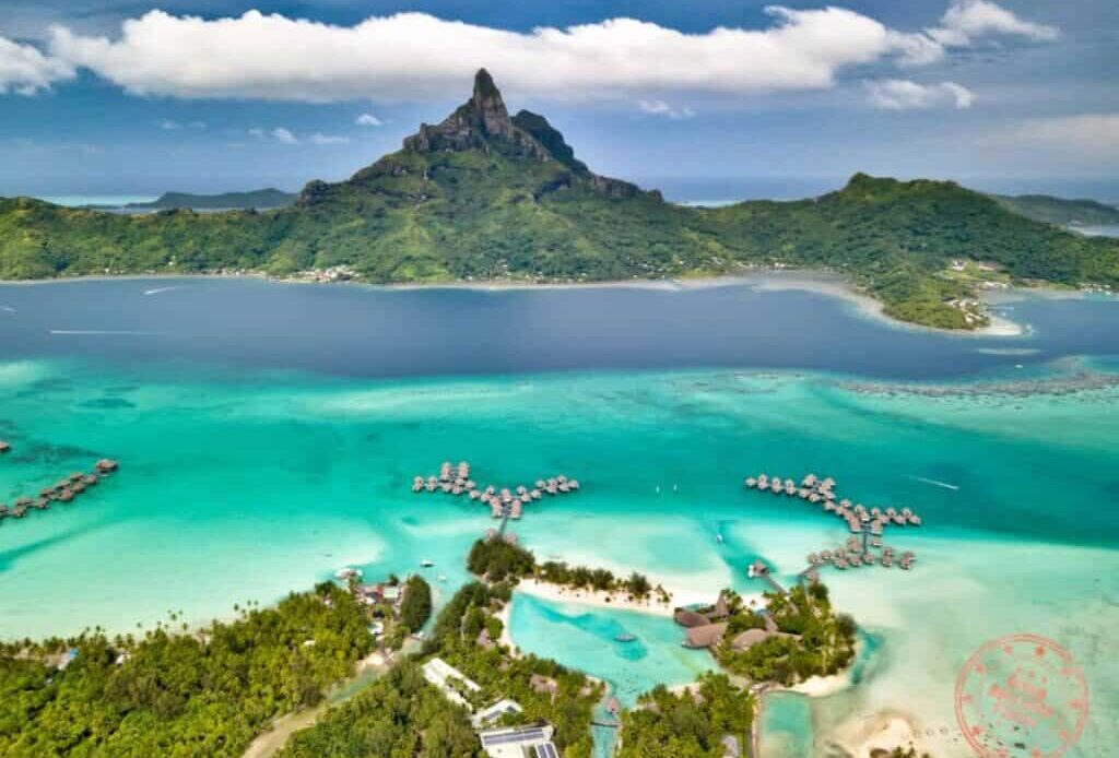 Aerial photo of Bora Bora resort