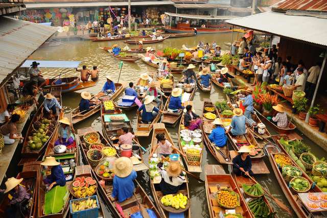 Wooden Boats at Floating marlets near Bangkok