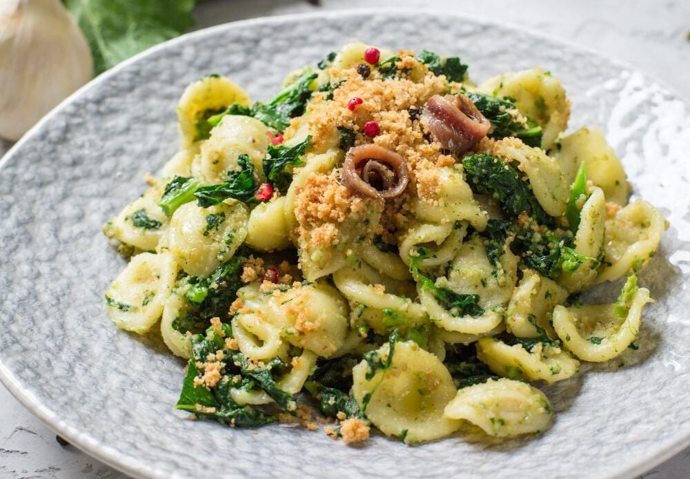 The famous and tasty Orecchiette on a ceramic plate.