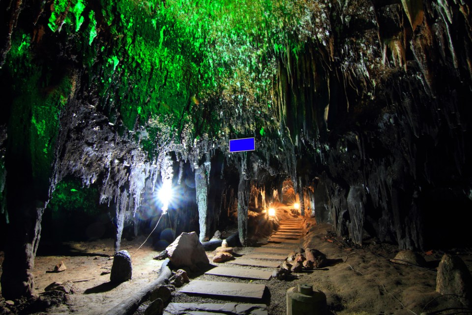 Stalagmite and stalactite in the cave