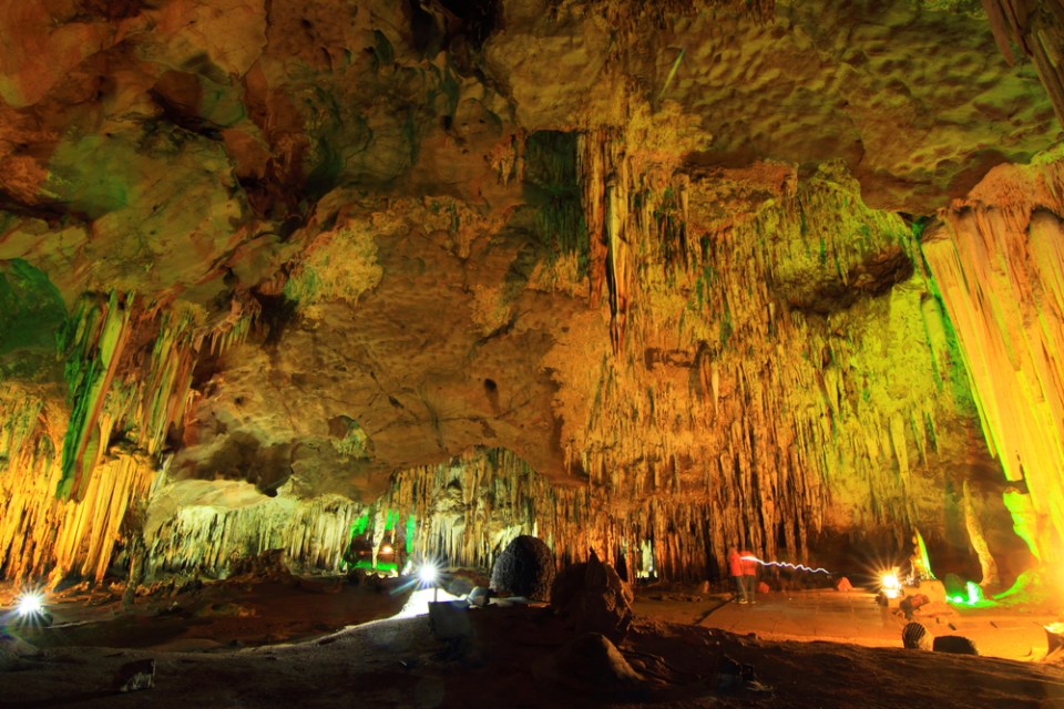 Stalagmite and stalactite in the cave