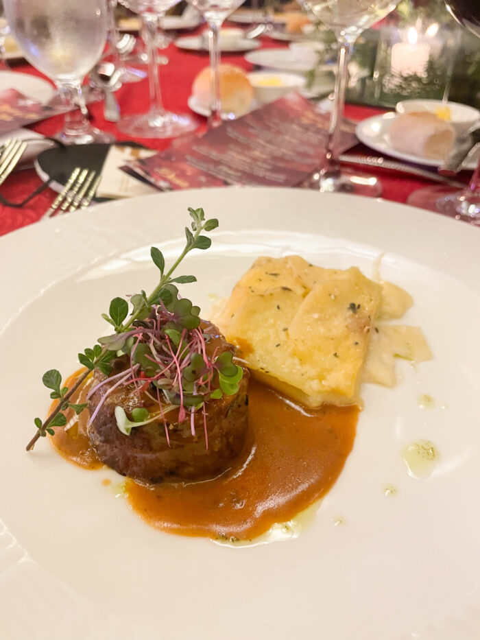 We had a taste of the holiday offerings like this beef roulade during the hotel’s tree lighting ceremony