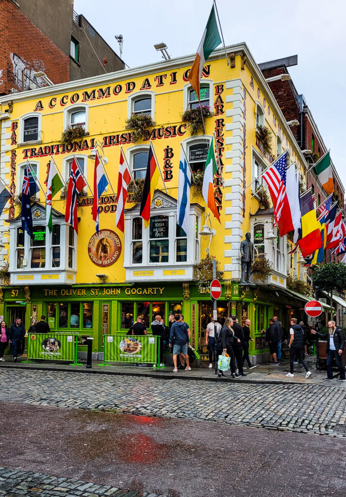 People outside a pub in Dublin