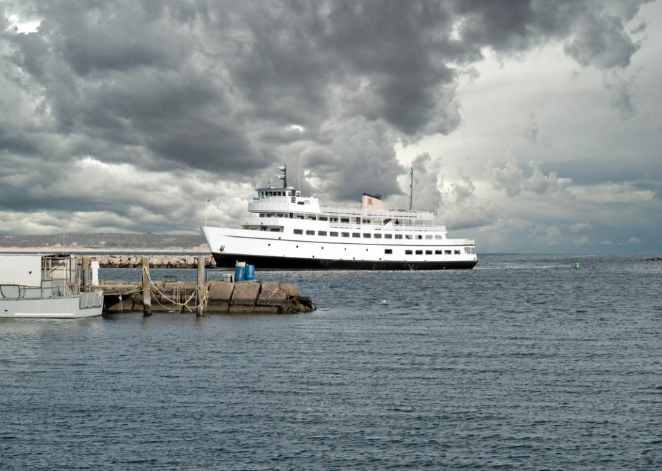 Ferry boat approaching Block Island, RI