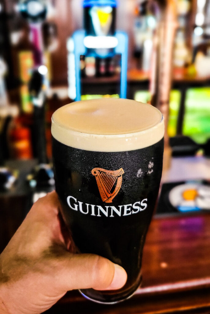 Glass pint of Guinness beer