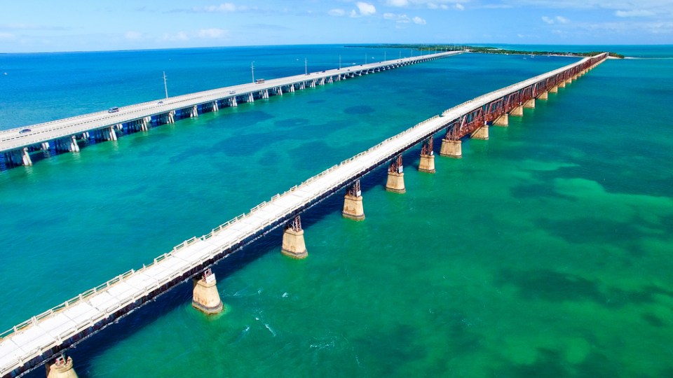 Aerial view of Bahia Honda State Park Bridges, Florida