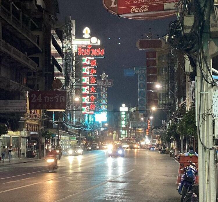 busy street of chinatown and traffic