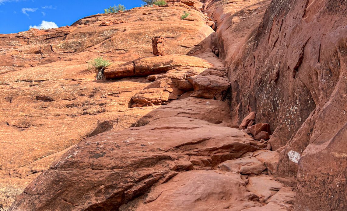 Looking up the most difficult section of Cathedral Rock Trail in Sedona, Arizona