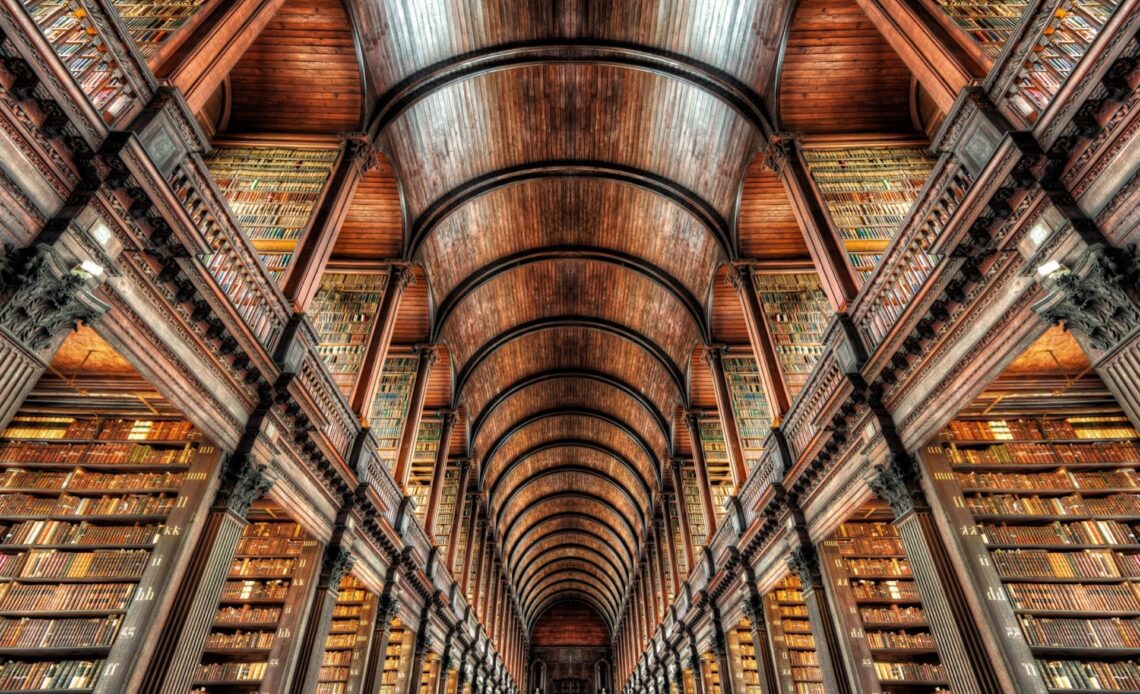 A vast library packed with books in Trinity College, Dublin