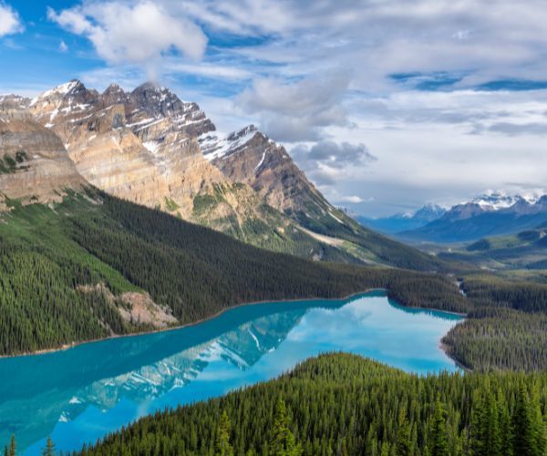 A turquoise lake surrounded by mountains in Alberta