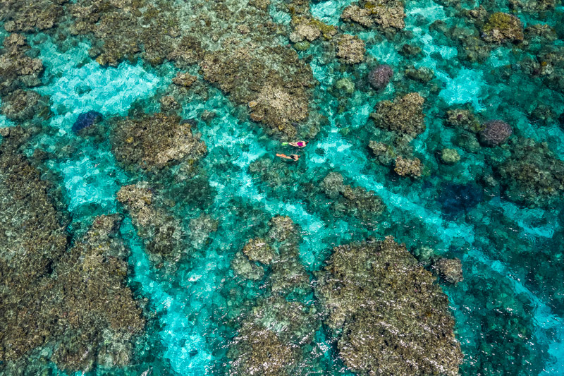 Aerial view of the boat on the reef