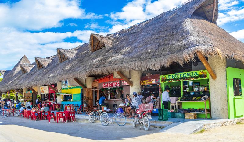 Shops Restaurants Sand Street on Holbox Island Mexico Yucatan