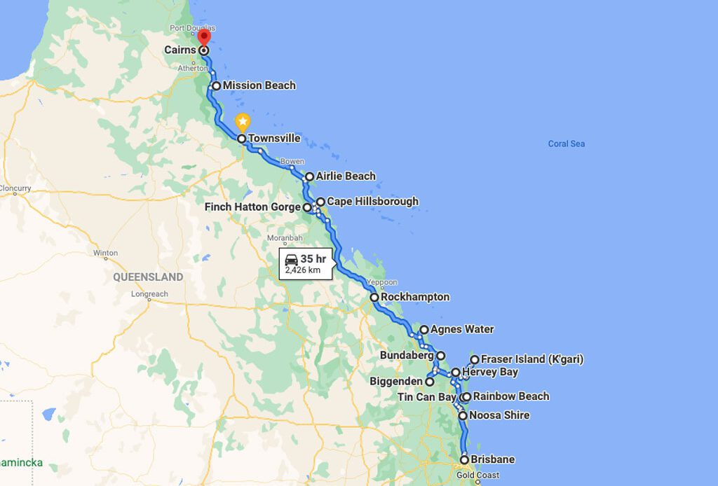 Brisbane To Cairns Drive Itinerary Map