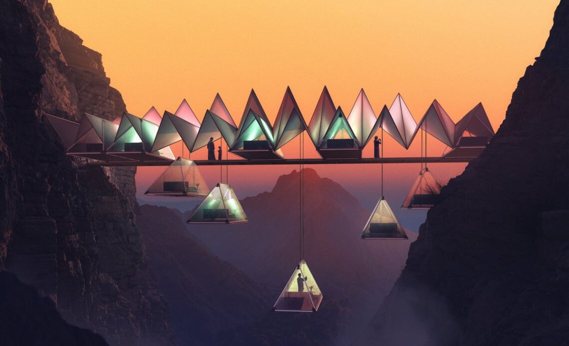 Floating tent resort will see guests sleep hundreds of metres above the ground