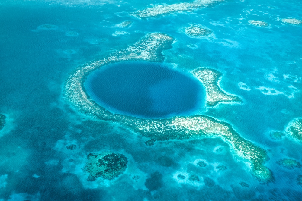 A shot of the Blue from the air – best way to see the Blue Hole