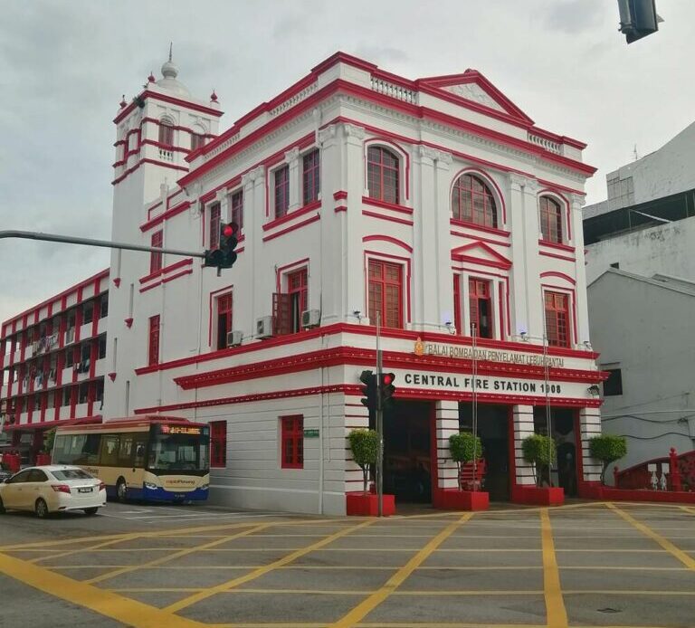 red and white historical fire station