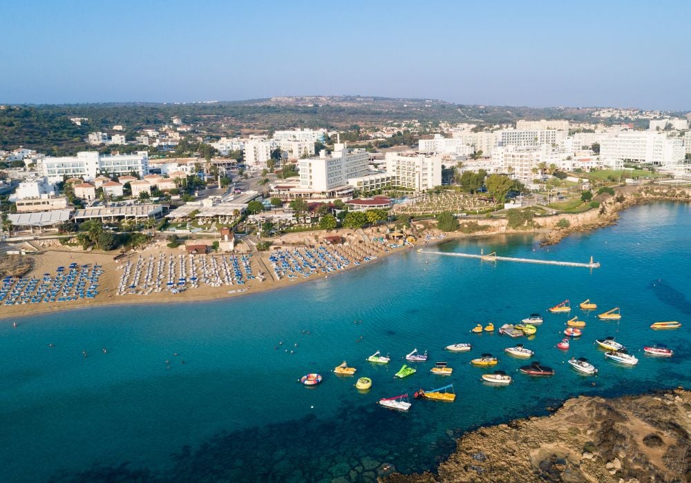 Aerial view of Fig Tree Bay in Protaras, Cyprus