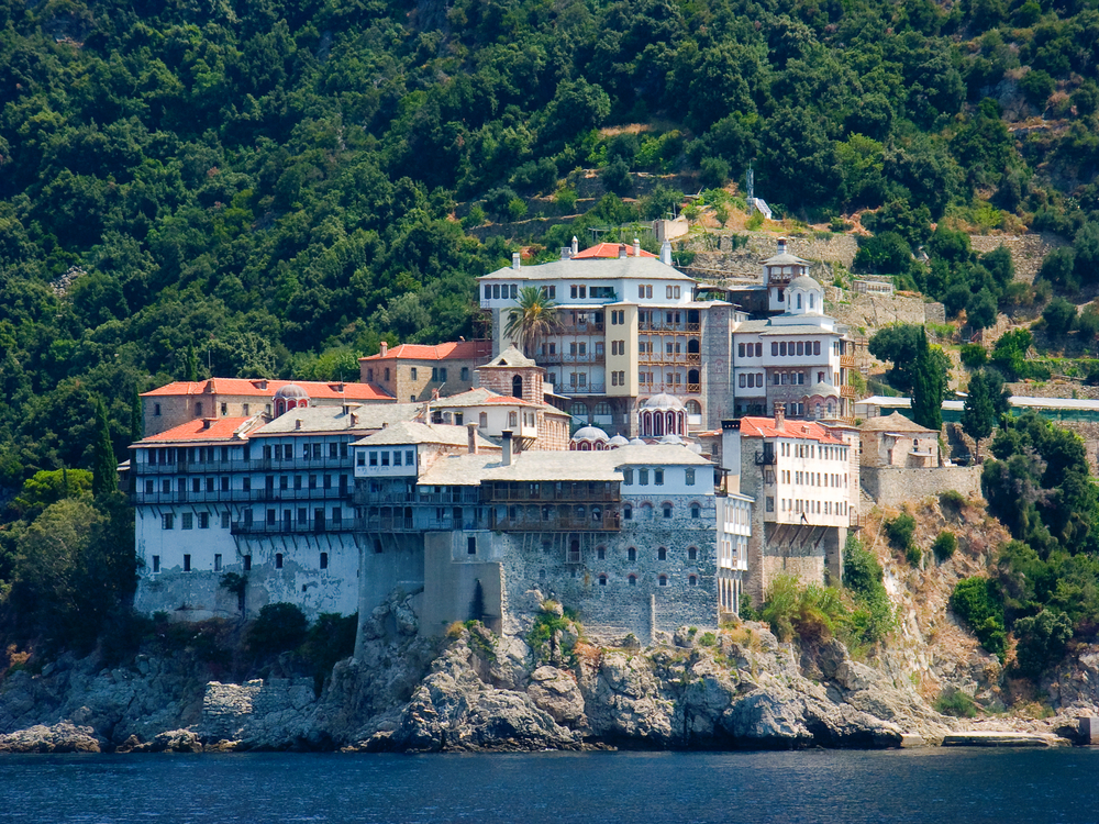 The Holy Monastery of Gregoriou on Mount Athos in Aegean sea