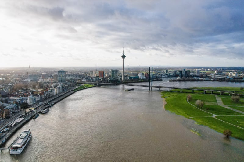 Aerial View of Rhine River and Rhine Tower